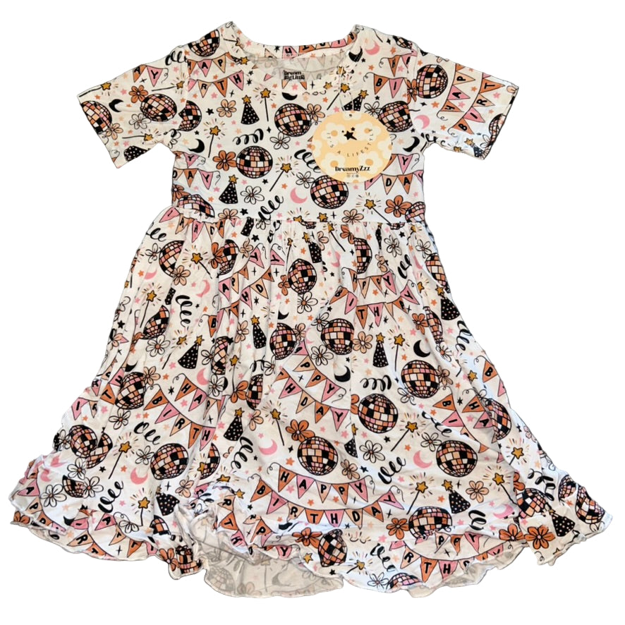 Disco Birthday Girl Short Sleeve Twirl Dress