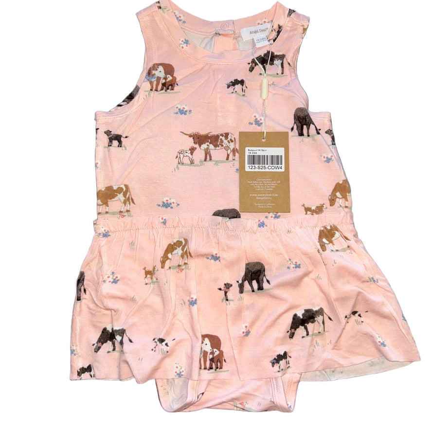 Cow Families - Pink Sleeveless Skirted Bodysuit