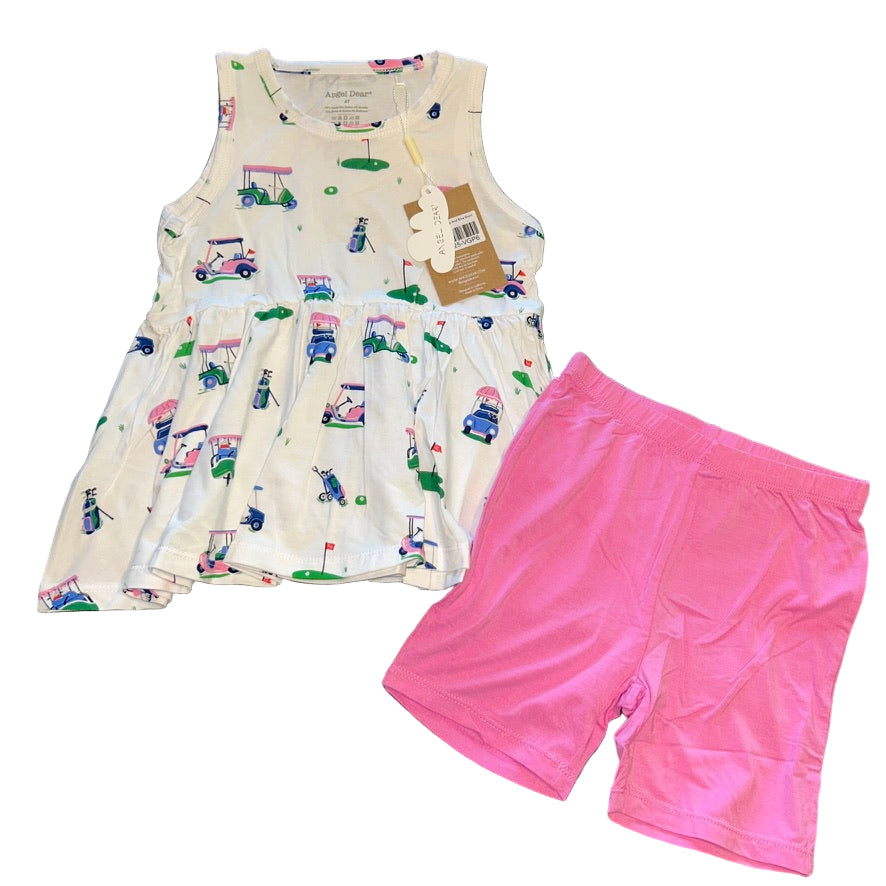 Vintage Golf Carts - Pink Peplum Tank and Shorts Set