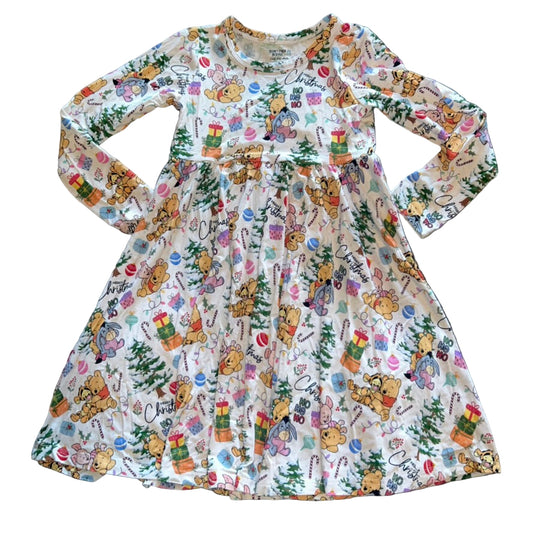 Hunny Bear Christmas Long Sleeve Twirl Dress
