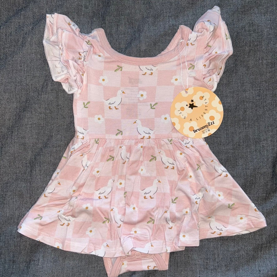 Ducks and Daisies Bodysuit Twirl Dress