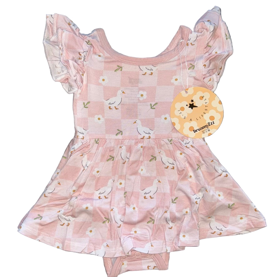 Ducks and Daisies Bodysuit Twirl Dress
