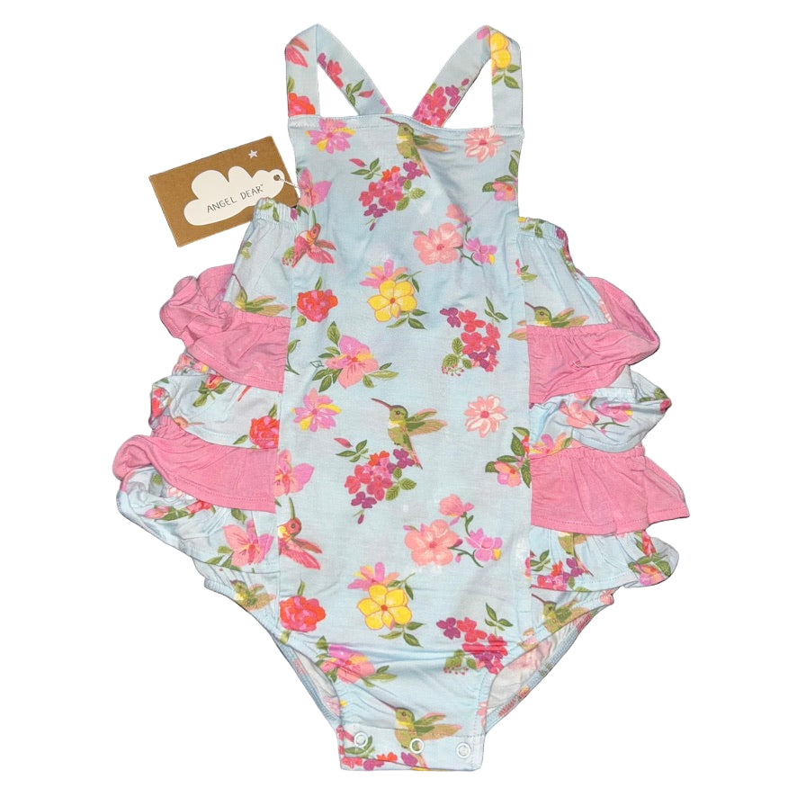 Cute Hummingbirds Ruffle Sunsuit Bubble Romper