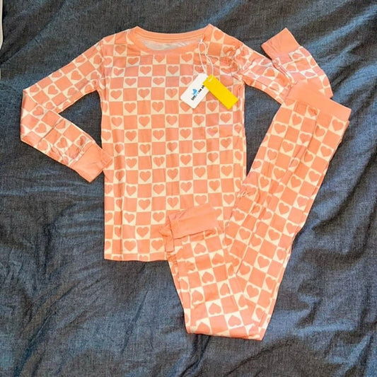 Pink Heart Checkered Long Sleeve Set