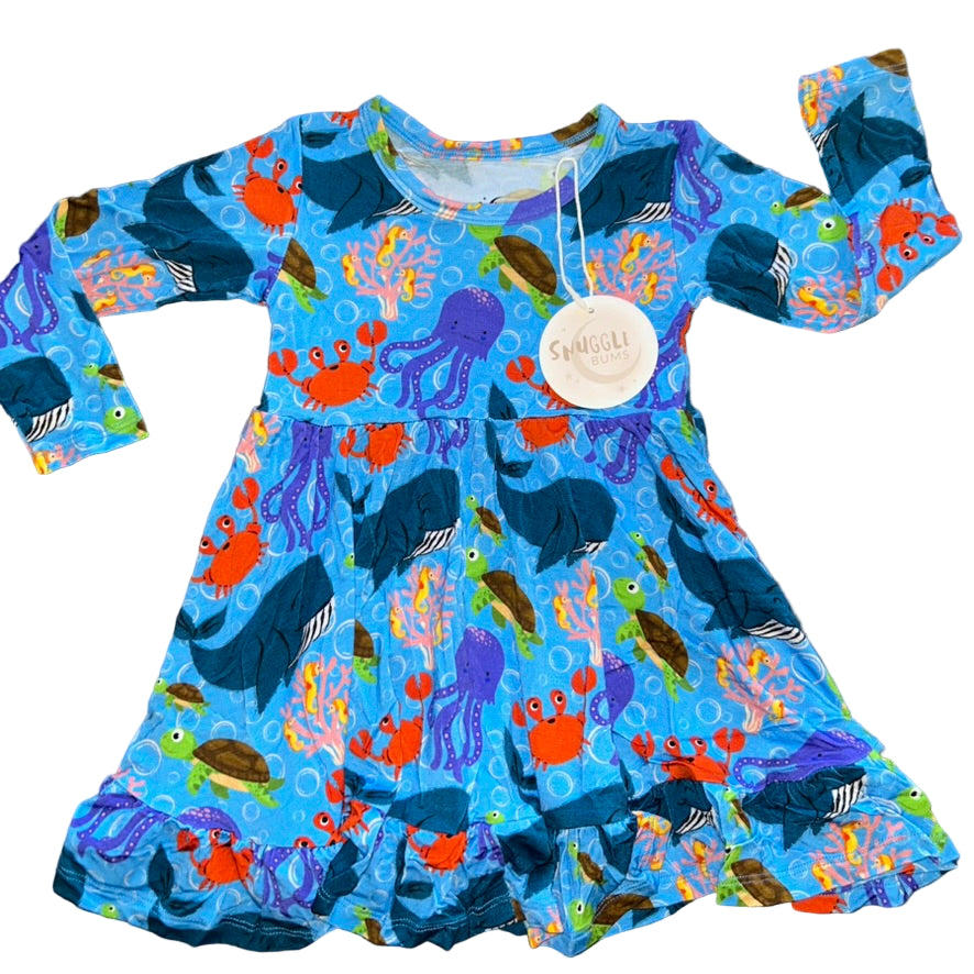 Ocean Long Sleeve Twirl Dress