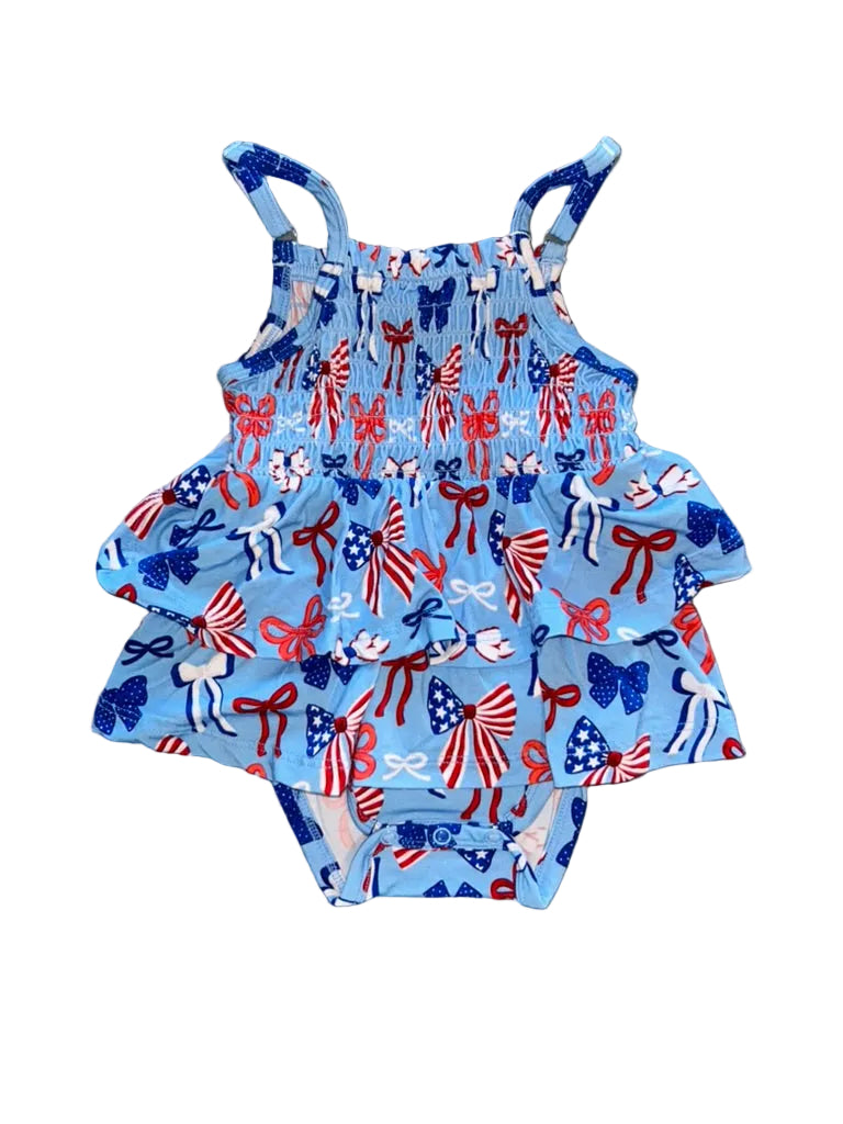 All American Girl Smocked Bodysuit Twirl Dress