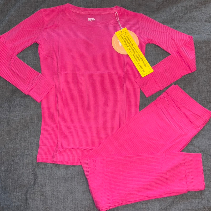 Hot Pink Ribbed Long Sleeve Set