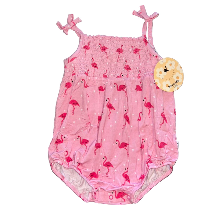 Flocking Flamingos Smocked Bubble Romper