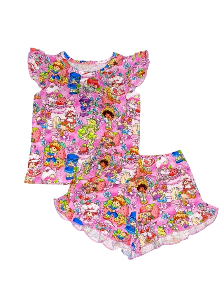Strawberry Friends Flutter Sleeve and Shorts Set