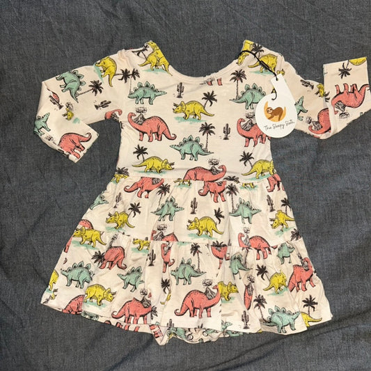 Prehistoric Long Sleeve Bodysuit Twirl Dress