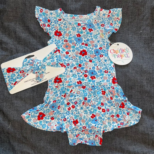 Independence Floral Bodysuit Twirl Dress