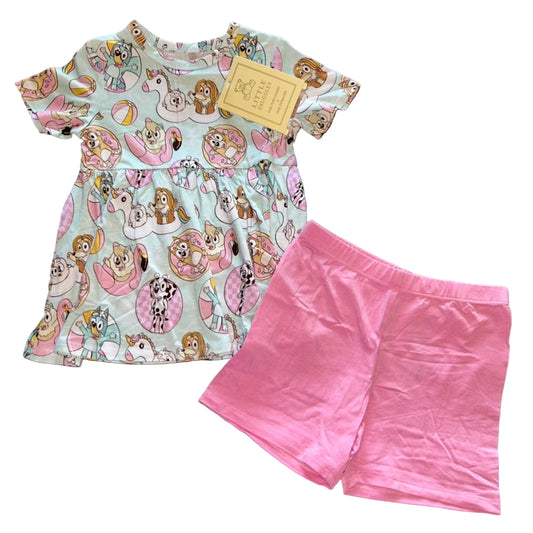 Pink Pool Pups Peplum Top and Shorts Set