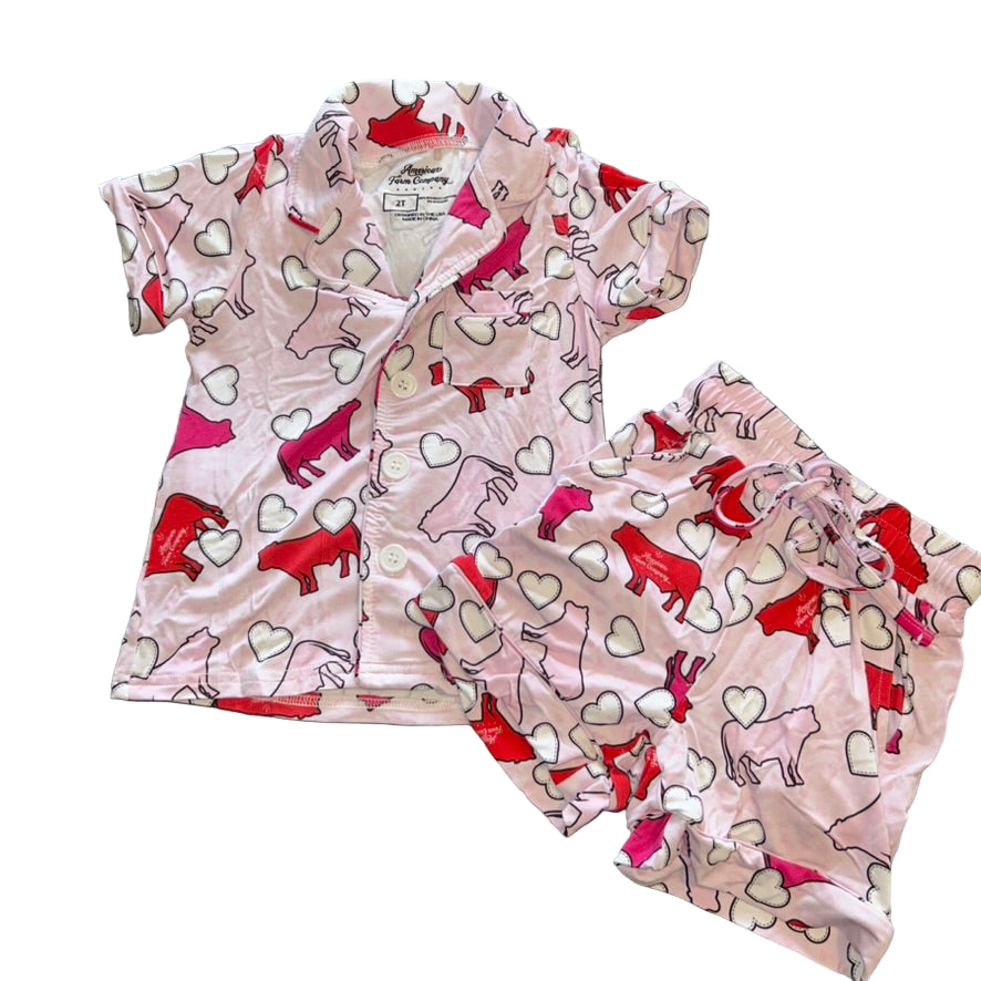 Valentines Cow Shorts Set