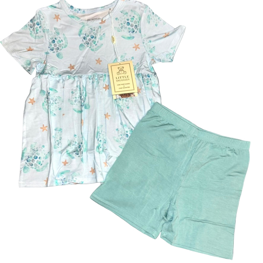 Tranquil Turtles Peplum Top and Shorts Set