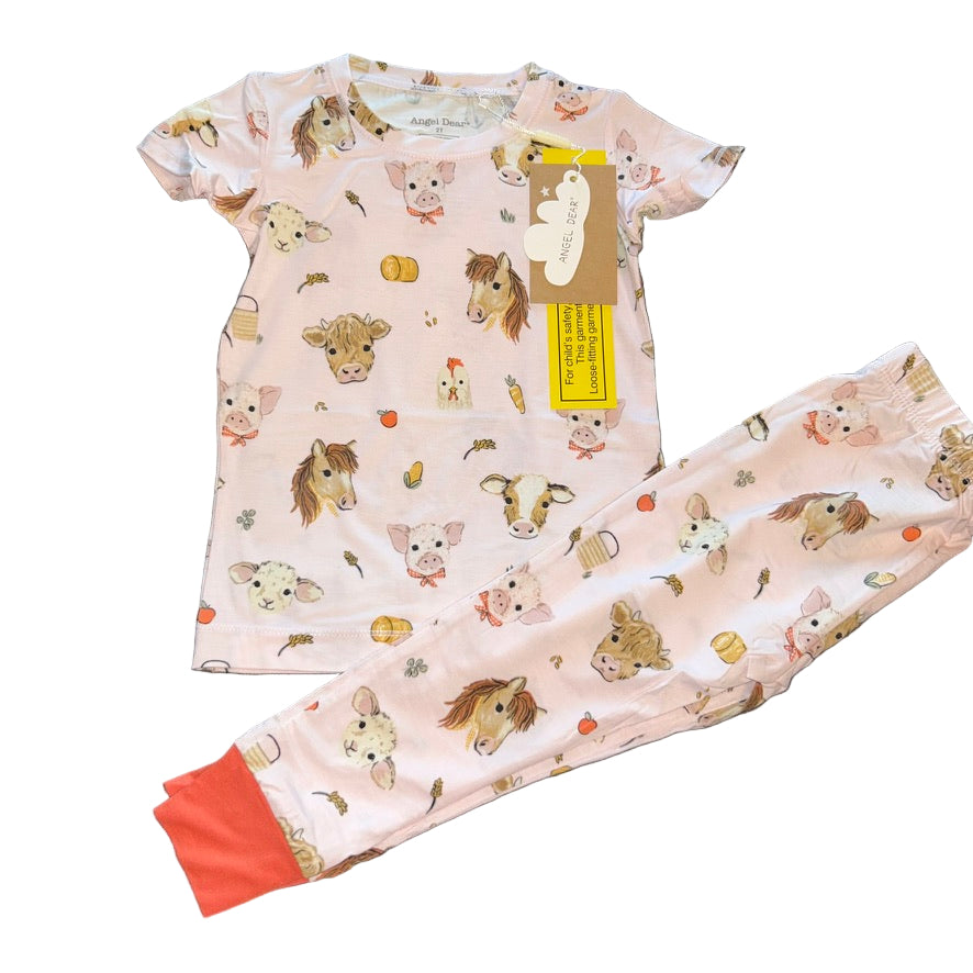 Vintage Animal Faces - Pink Short Sleeve Set