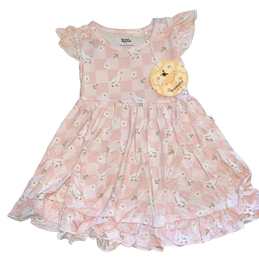 Ducks and Daisies Short Sleeve Twirl Dress