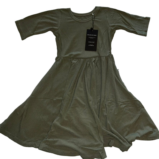 Moss Ribbed Mid Sleeve Twirl Dress
