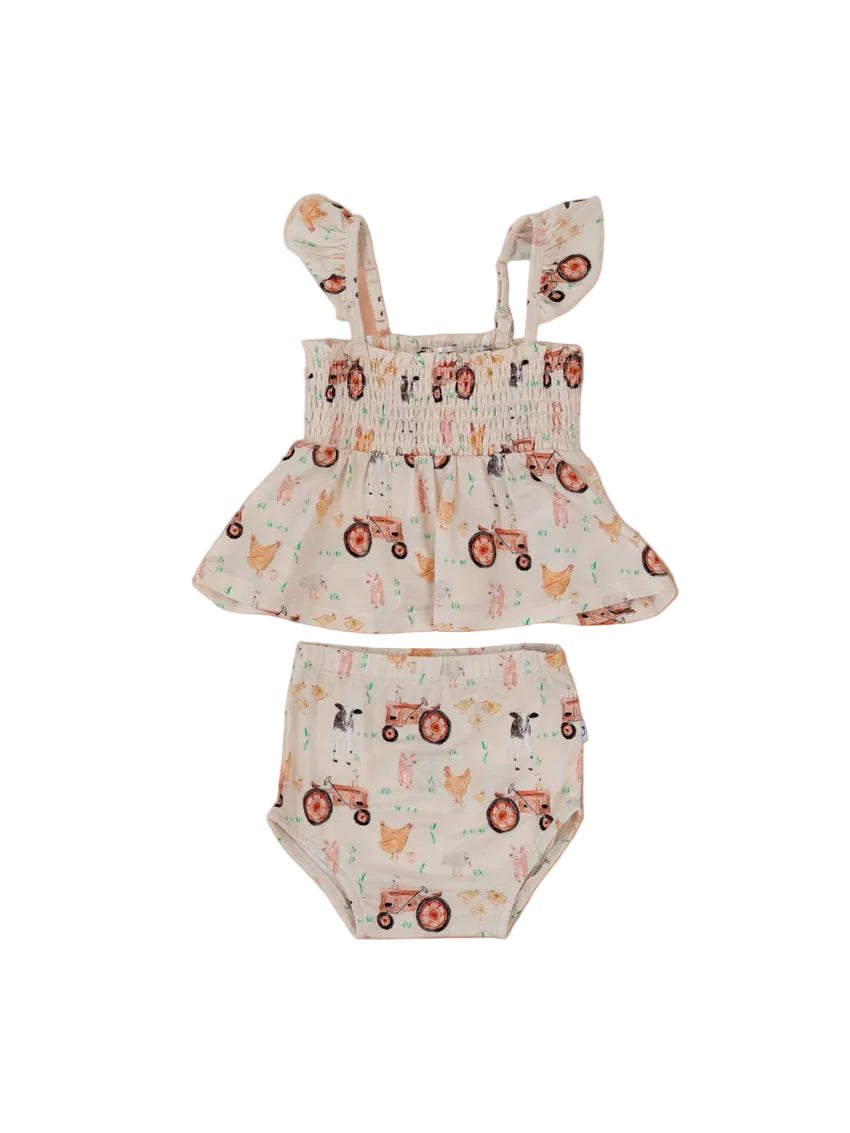 Farmyard Friends Smocked Babydoll Bummies Set
