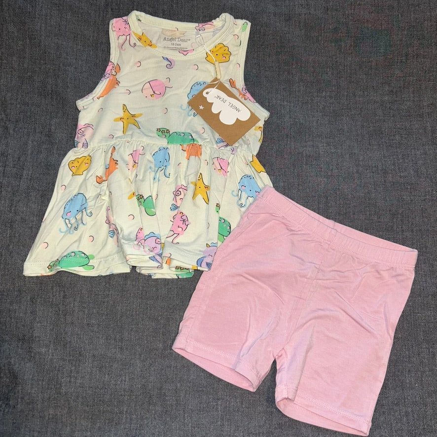 Cute Sea Creatures Peplum Tank and Shorts Set