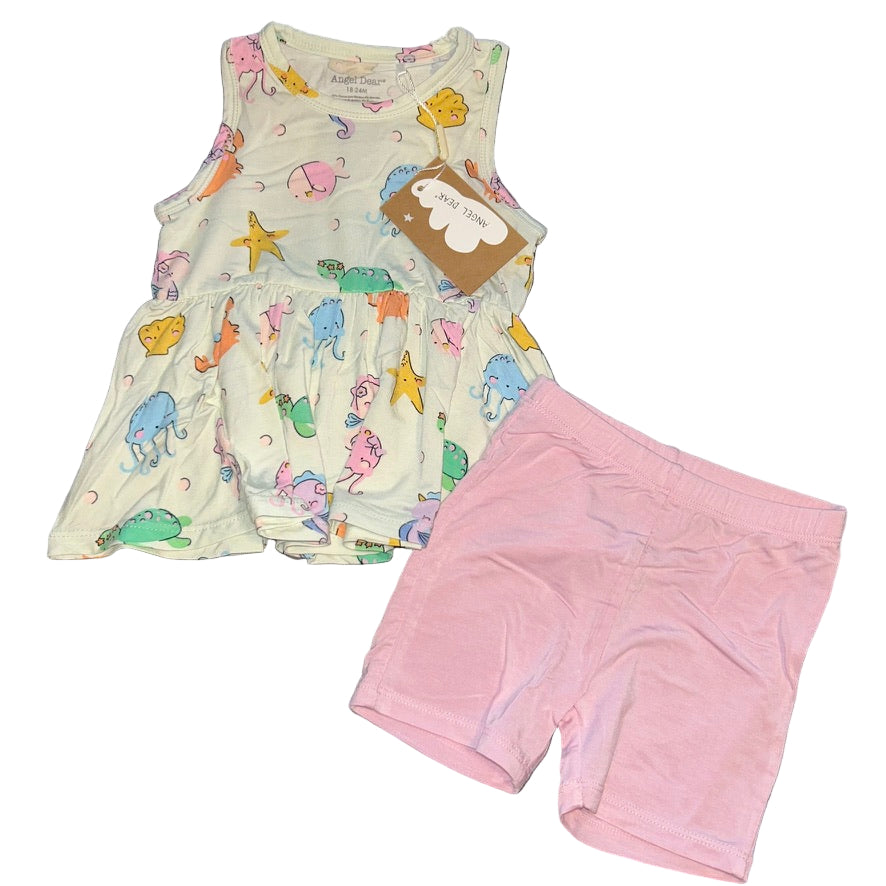 Cute Sea Creatures Peplum Tank and Shorts Set