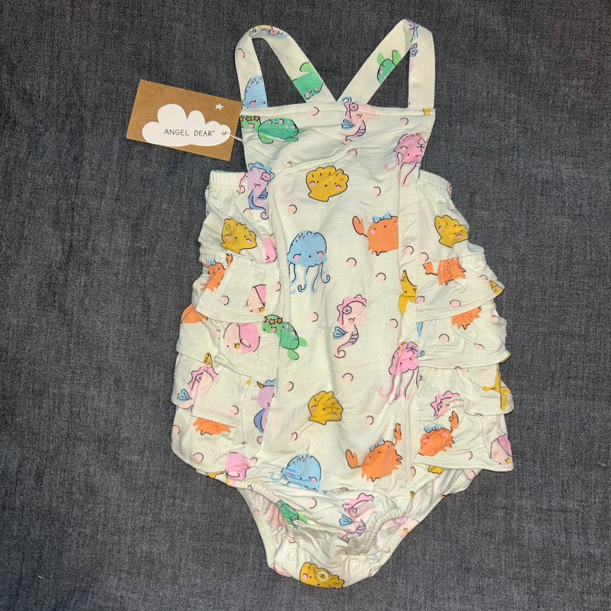 Cute Sea Creatures Ruffle Sunsuit Bubble Romper