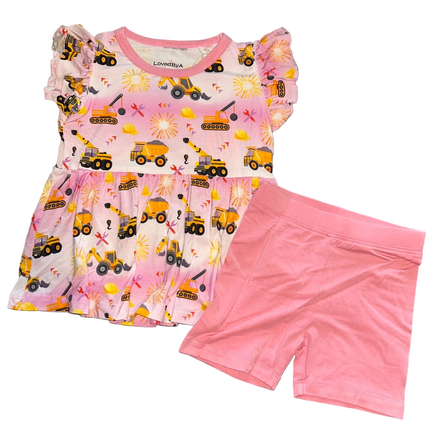 Day Crew (Pink) Peplum Top and Shorts Set