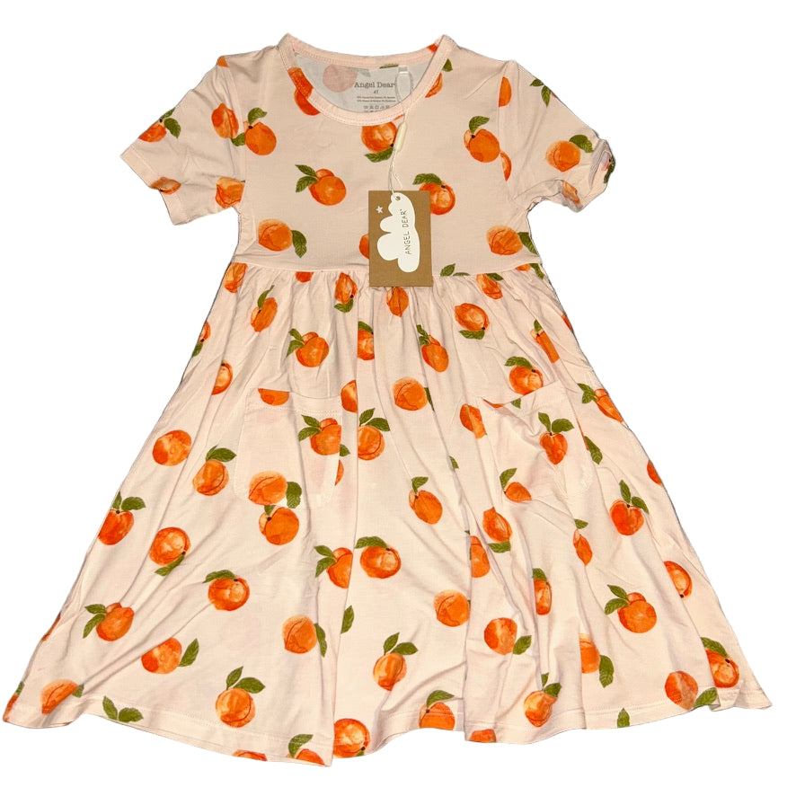 Watercolor Peaches Short Sleeve Twirl Dress