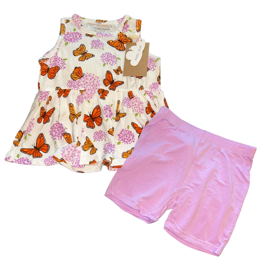 Monarch Butterflies and Milkweed Peplum Tank and Shorts Set