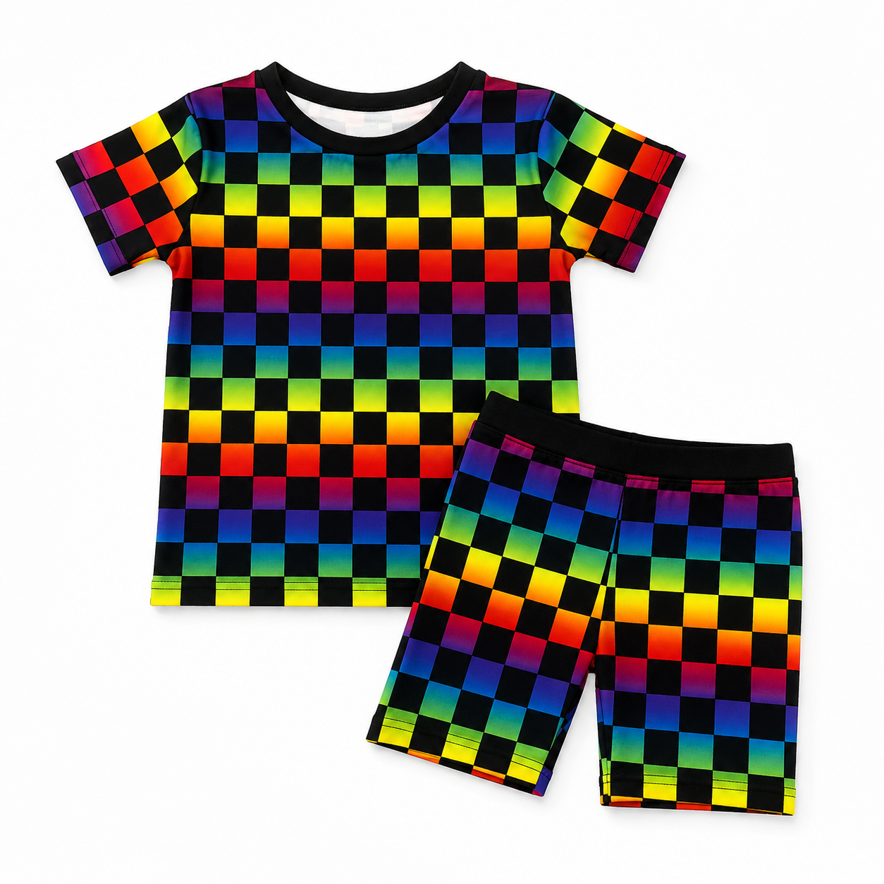 Rainbow Checks Shorts Set