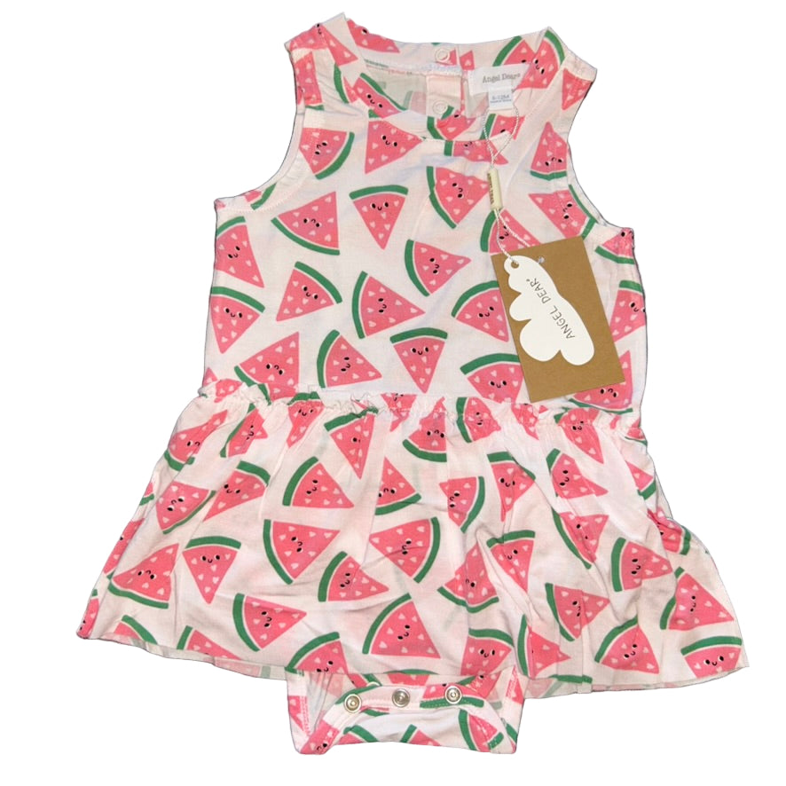 Watermelon Hearts Sleeveless Skirted Bodysuit