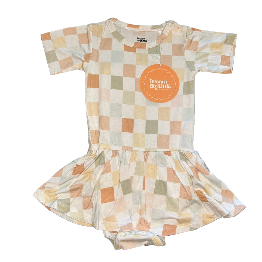 Muted Checkers Bodysuit Twirl Dress