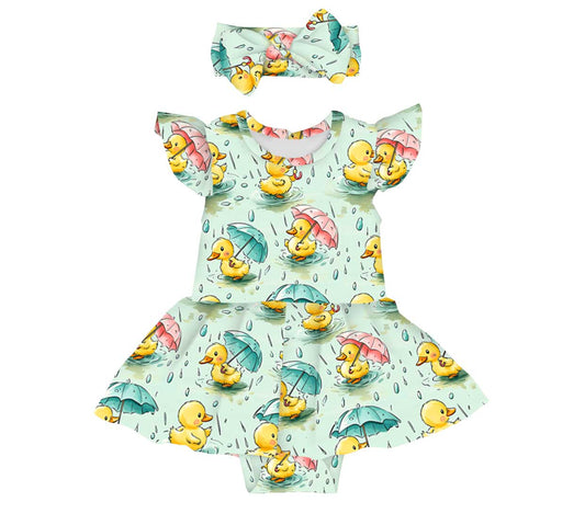 Rainy Day Duckies Bodysuit Twirl Dress