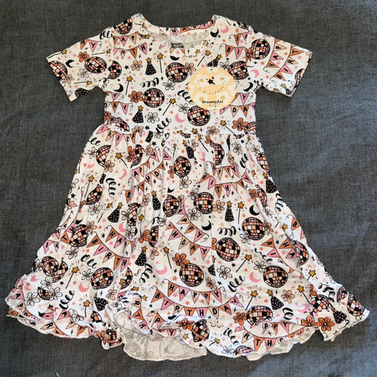 Disco Birthday Girl Short Sleeve Twirl Dress