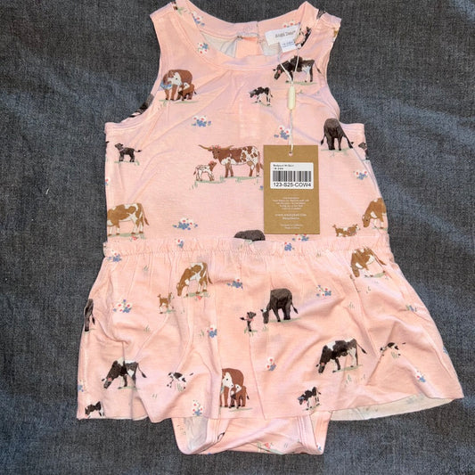 Cow Families - Pink Sleeveless Skirted Bodysuit