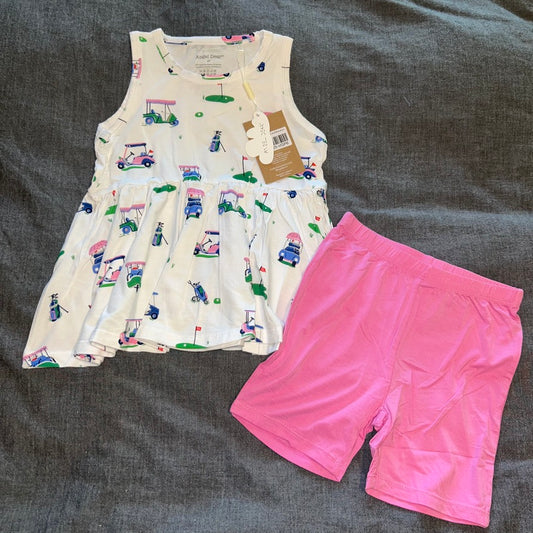 Vintage Golf Carts - Pink Peplum Tank and Shorts Set