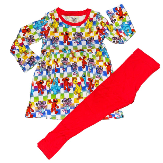 Sunny Street Checkers Long Sleeve Peplum Top and Pants Set