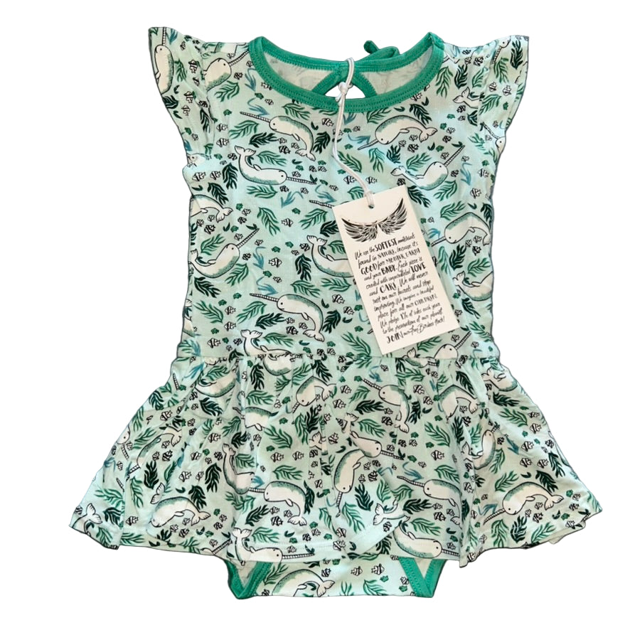 Aquamarine Narwhals Bodysuit Twirl Dress