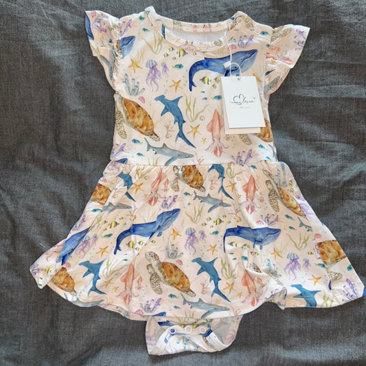 Marine Life Bodysuit Twirl Dress