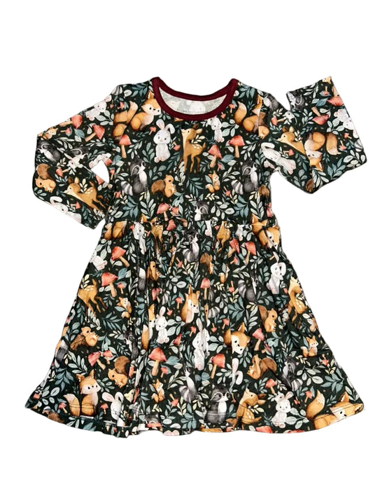 Woodland Friends Long Sleeve Twirl Dress