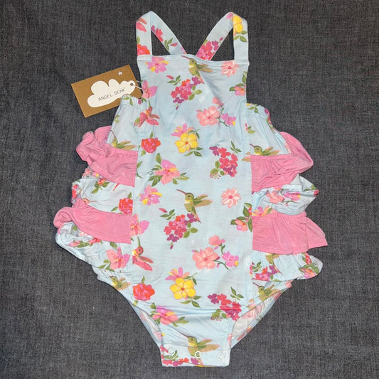 Cute Hummingbirds Ruffle Sunsuit Bubble Romper