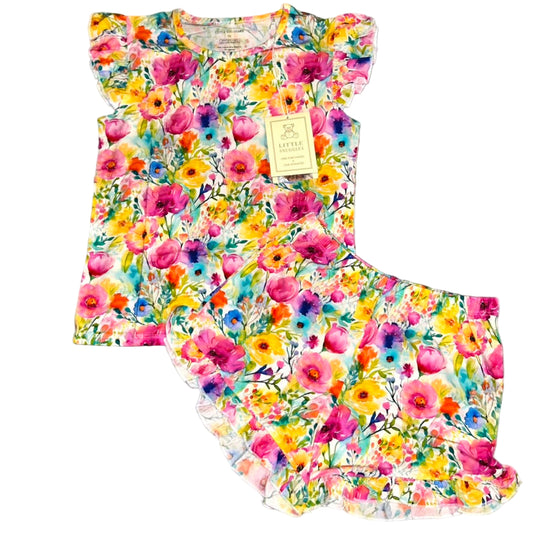 Golden Blooms Flutter Sleeve and Shorts Set