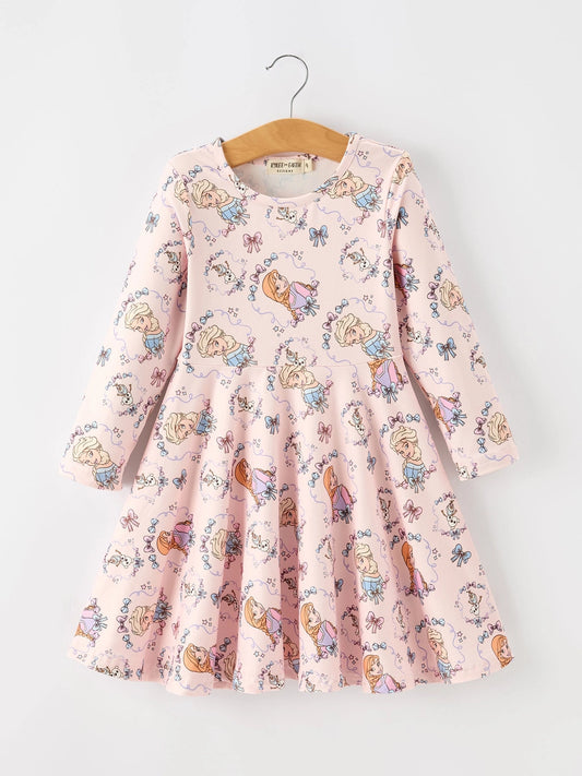 Bows of Arendelle Long Sleeve Polyester Twirl Dress