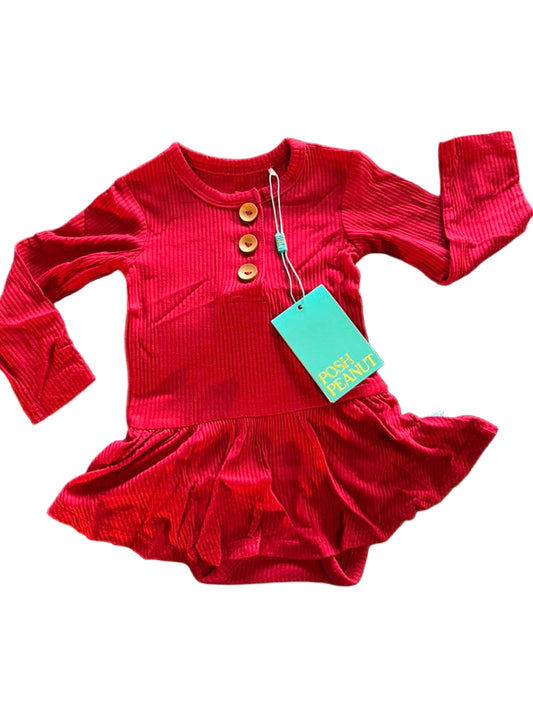 Crimson Ribbed Bodysuit Twirl Dress
