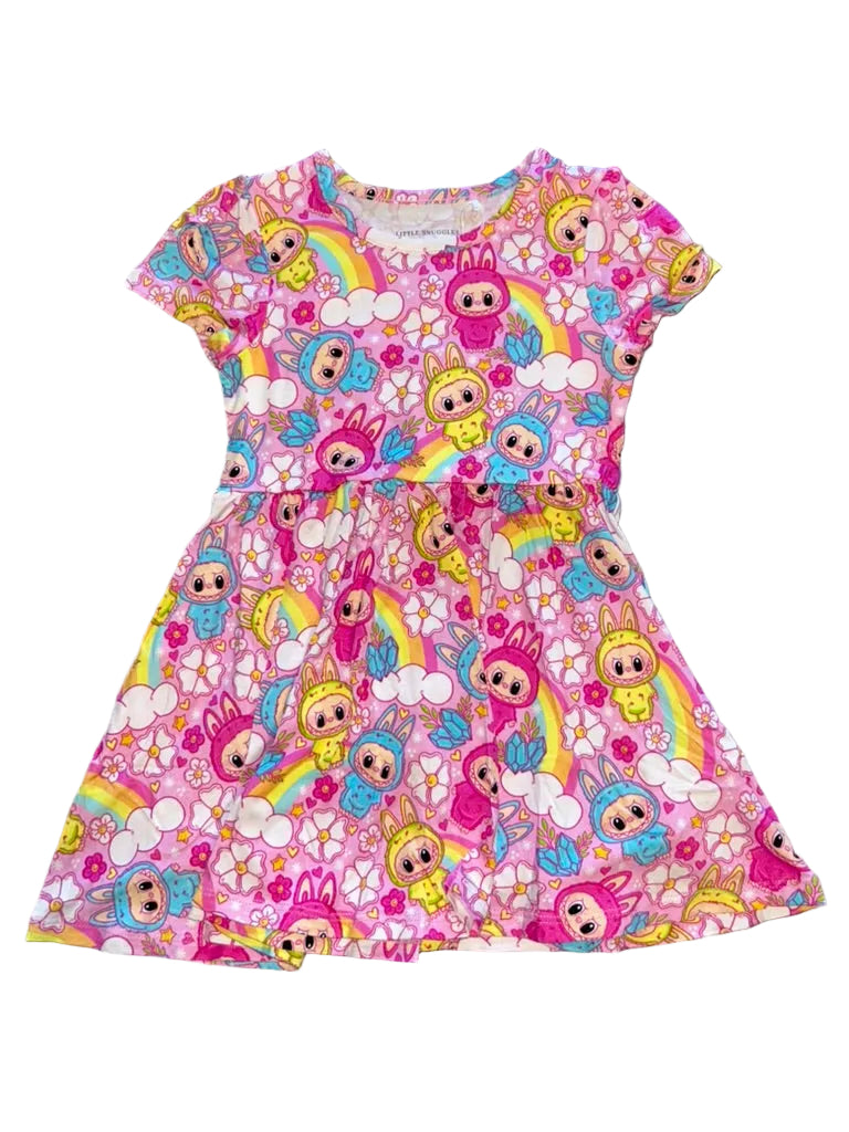 Flower Monsters Short Sleeve Twirl Dress