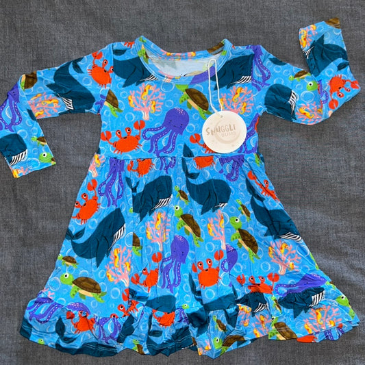 Ocean Long Sleeve Twirl Dress