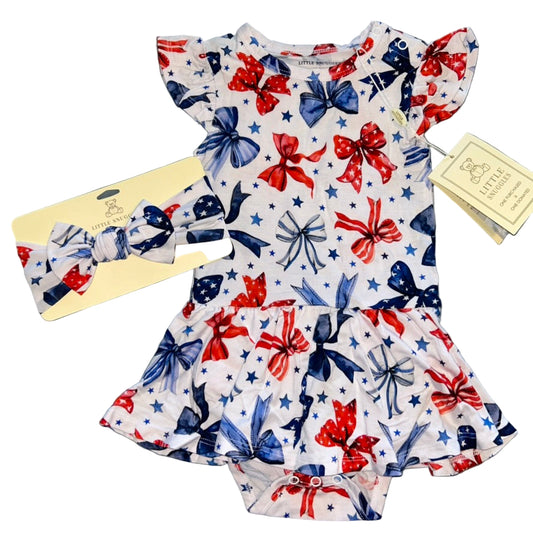Red White & Bows Bodysuit Twirl Dress