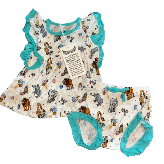 Birthday Party Animals Take the Cake Ruffled Peplum Bummie Set