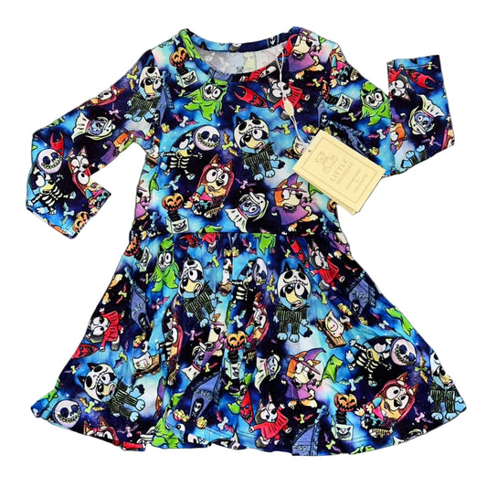 Creepin' It Blue Long Sleeve Twirl Dress