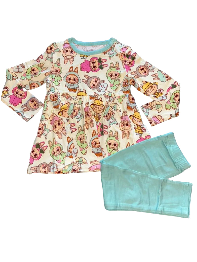 Happy Monsters Long Sleeve Peplum Top and Pants Set