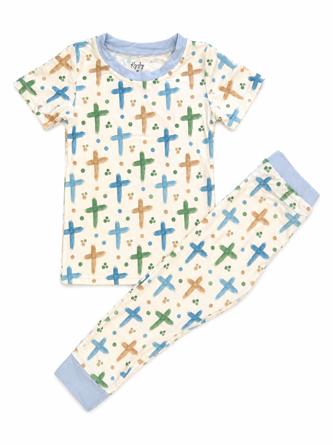 Watercolor Blue Crosses Short Sleeve Set